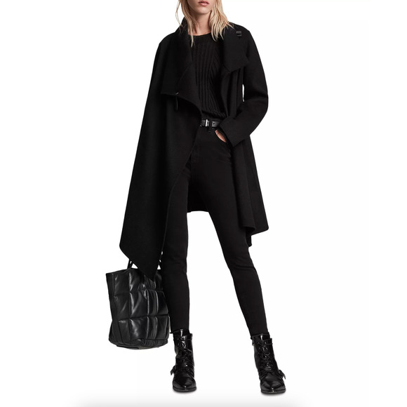 Allsaints City Monument Coat 4 Black Wool Asymmetric Jacket Capsule Academia - Picture 1 of 12